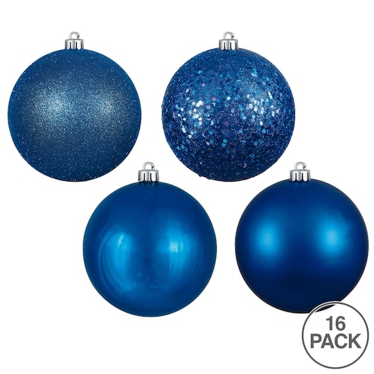 Vickerman 3" Blue 4-Finish Assortment Ball Ornaments Set